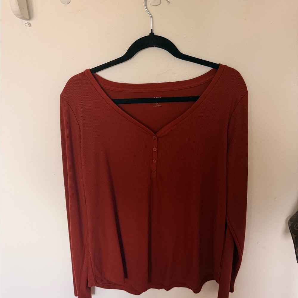 a.n.a Women's Terracotta Henley Blouse